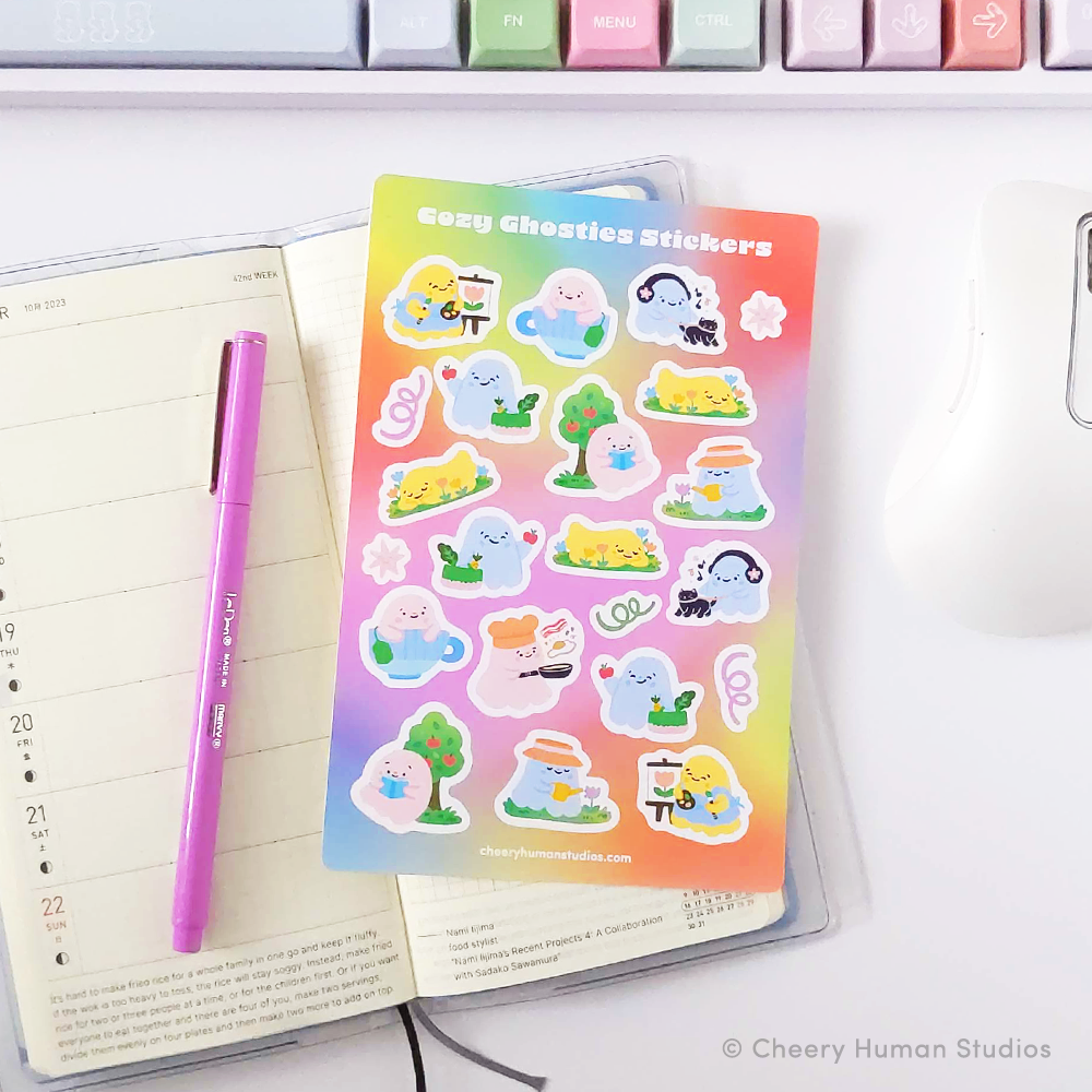 Cozy Ghosties - Decorative Sticker Sheet | Single Sticker Sheet or Pack of 5