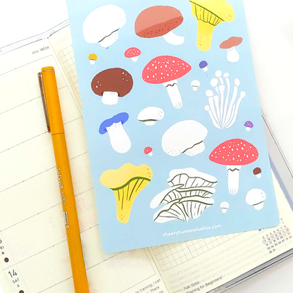 Mushrooms - Decorative Sticker Sheet | Single Sticker Sheet or Pack of 5