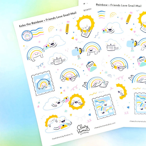 Koko the Rainbow & Friends Love Snail Mail - Sticker Sheet | Single Sticker Sheet or Pack of 5