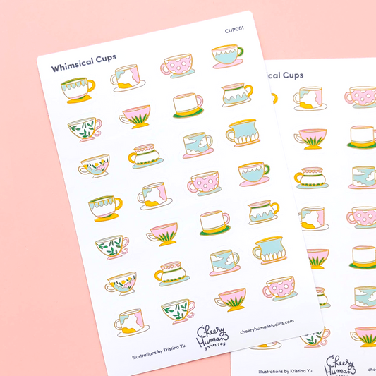 Whimsical Cups - Sticker Sheet | Single Sticker Sheet or Pack of 5
