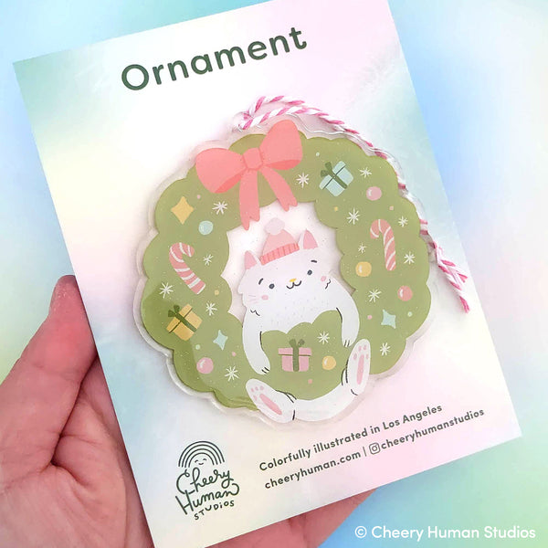 Cat & Wreath Ornament | Holiday Ornament
