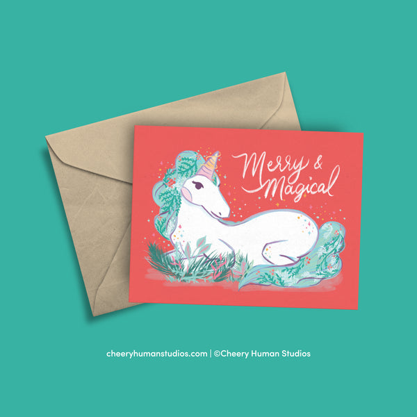 Merry & Magical Unicorn - Holiday Greeting Card
