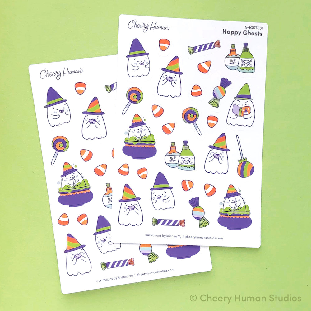 Happy Ghosts | Single Sticker Sheet or Pack of 5