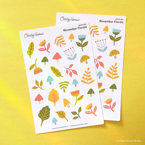 November Florals | Fall Stickers | Single Sticker Sheet or Pack of 5