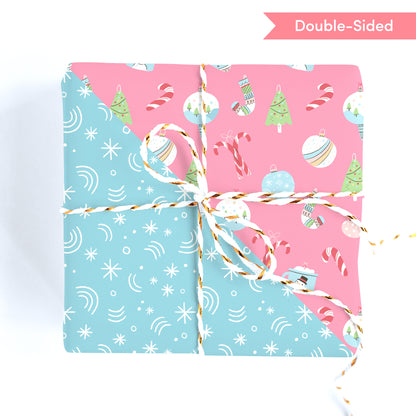Festive Ornaments - Double Sided Gift Wrap - Folded Flat Pack of 2 Sheets