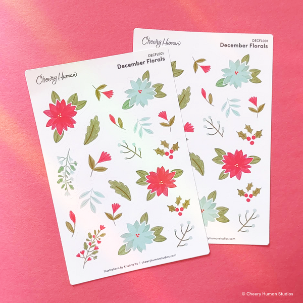 December Florals | Winter Stickers | Single Sticker Sheet or Pack of 5