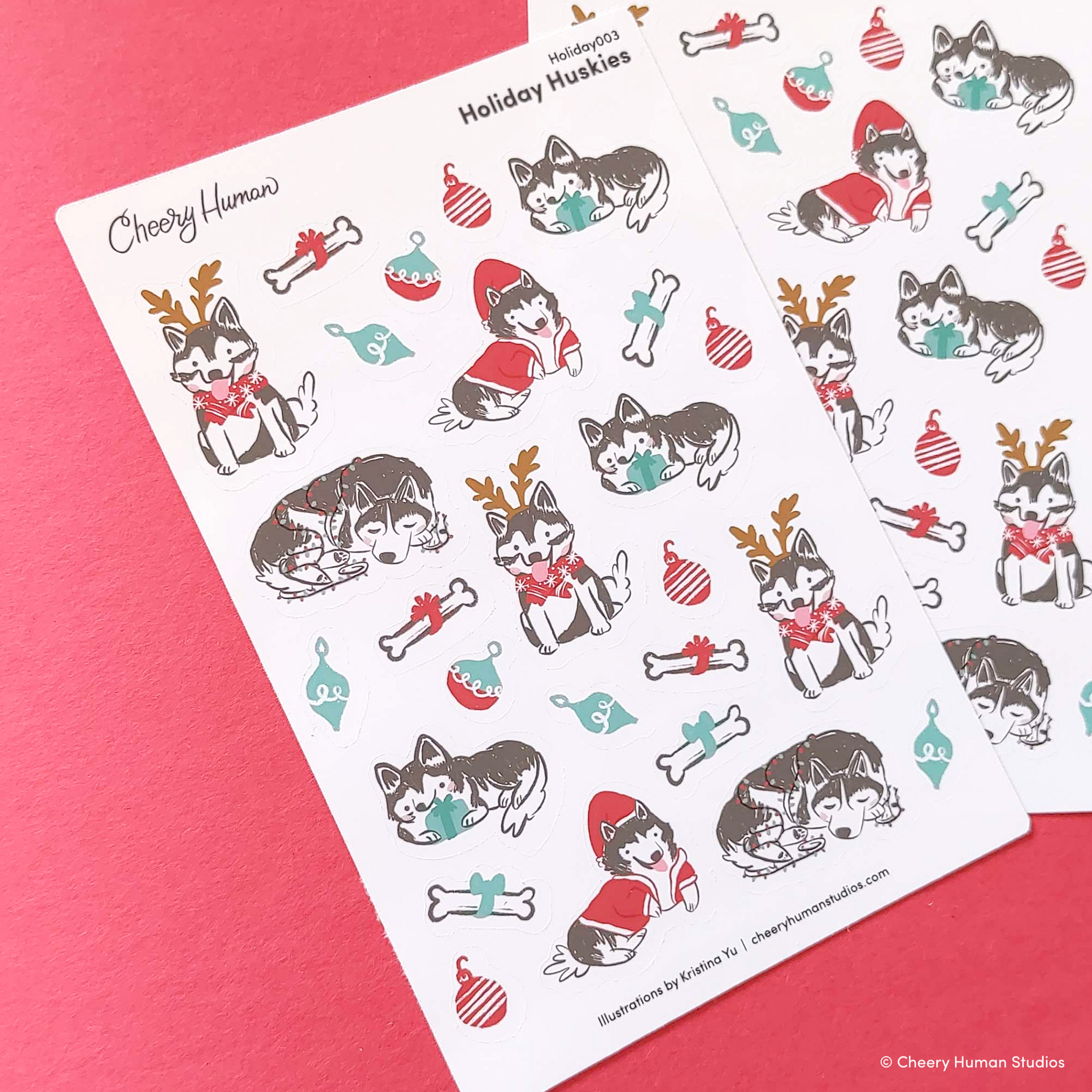 Holiday Huskies Sticker Sheet | Winter Stickers | Holiday Stickers | Single Sticker Sheet or Pack of 5
