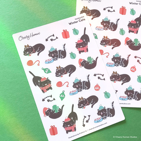 Winter Cats Sticker Sheet | Winter Stickers | Holiday Stickers | Single Sticker Sheet or Pack of 5