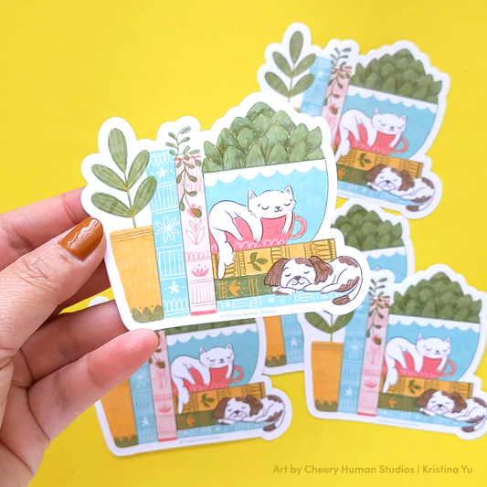 Cozy Cat & Dog Friend - Handmade Vinyl Sticker