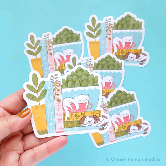 Cozy Cat & Dog Friend - Handmade Vinyl Sticker