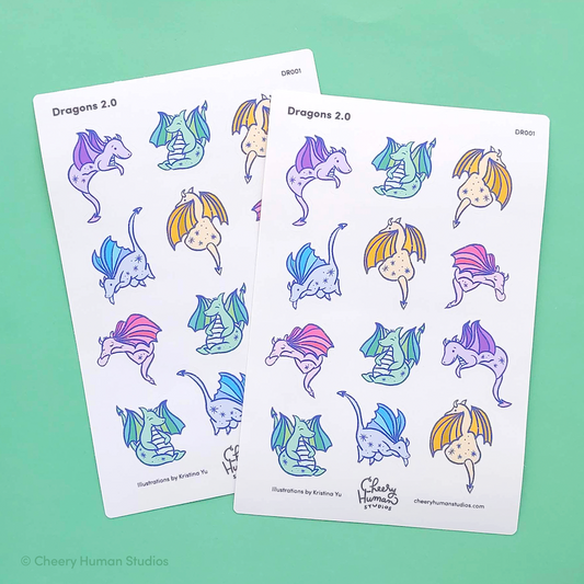 Dragons - Decorative Sticker Sheet | Single Sticker Sheet or Pack of 5