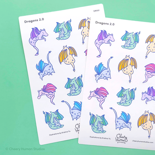 Dragons - Decorative Sticker Sheet | Single Sticker Sheet or Pack of 5
