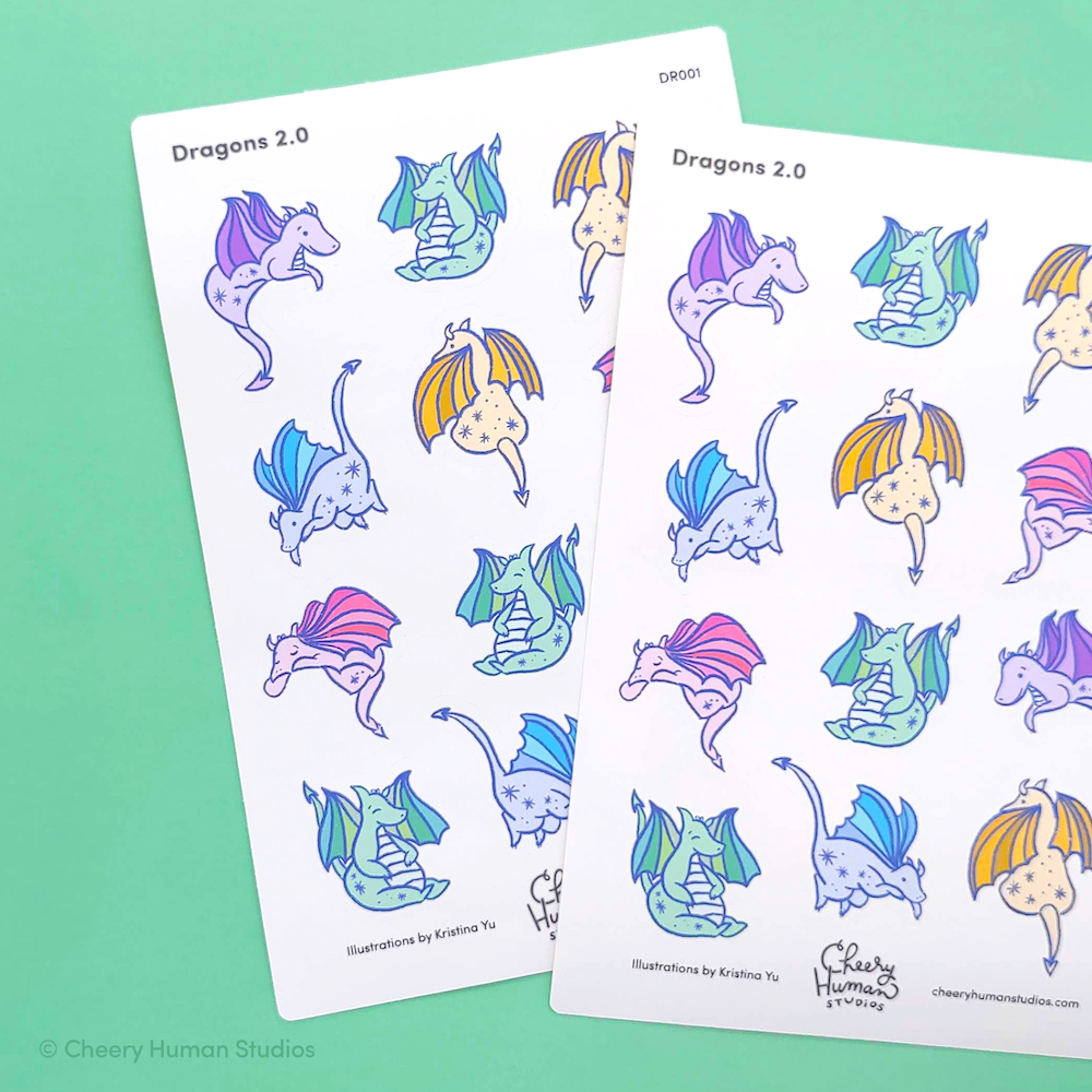 Dragons - Decorative Sticker Sheet | Single Sticker Sheet or Pack of 5