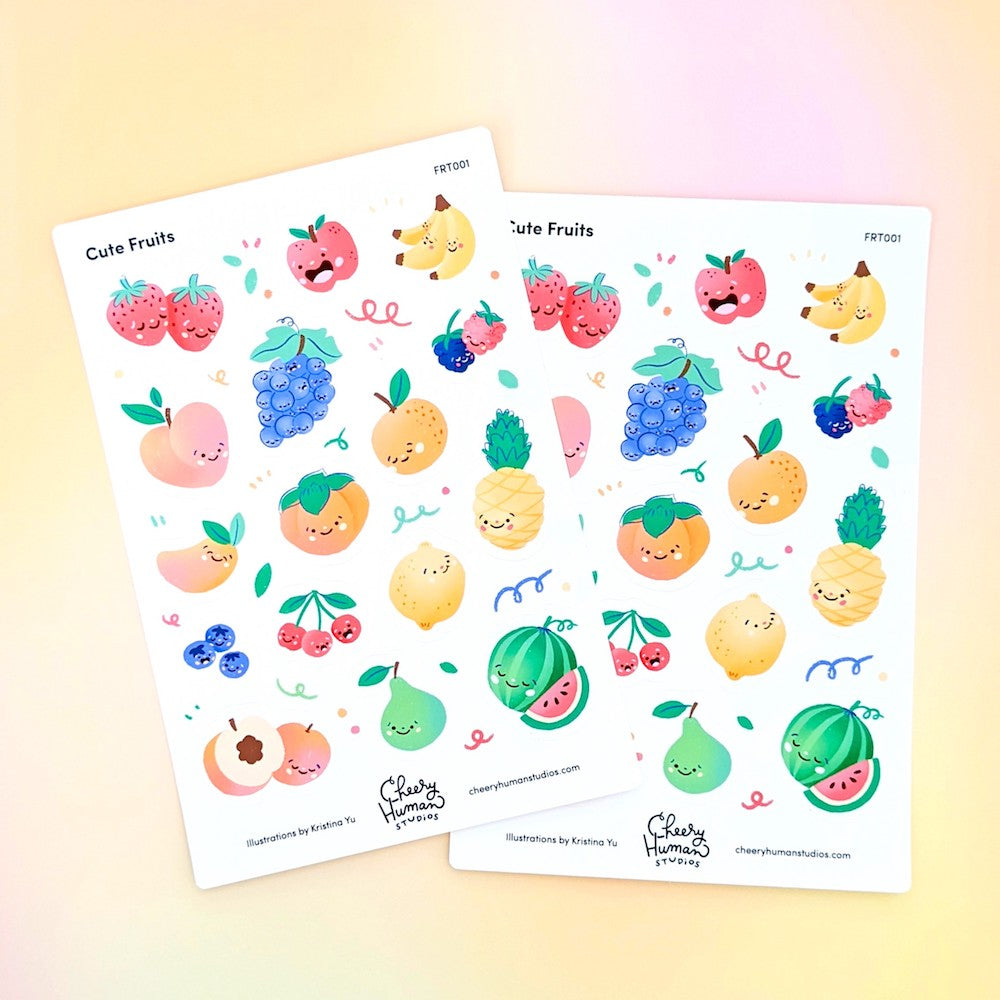 Cute Fruits - Sticker Sheet | Single Sticker Sheet or Pack of 5