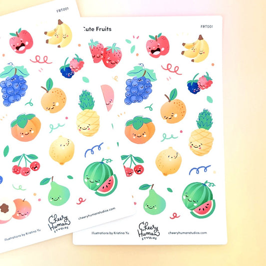 Cute Fruits - Sticker Sheet | Single Sticker Sheet or Pack of 5