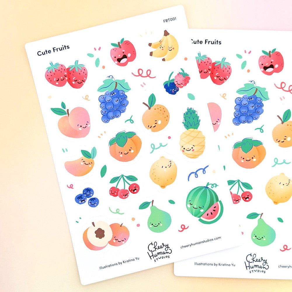Cute Fruits - Sticker Sheet | Single Sticker Sheet or Pack of 5