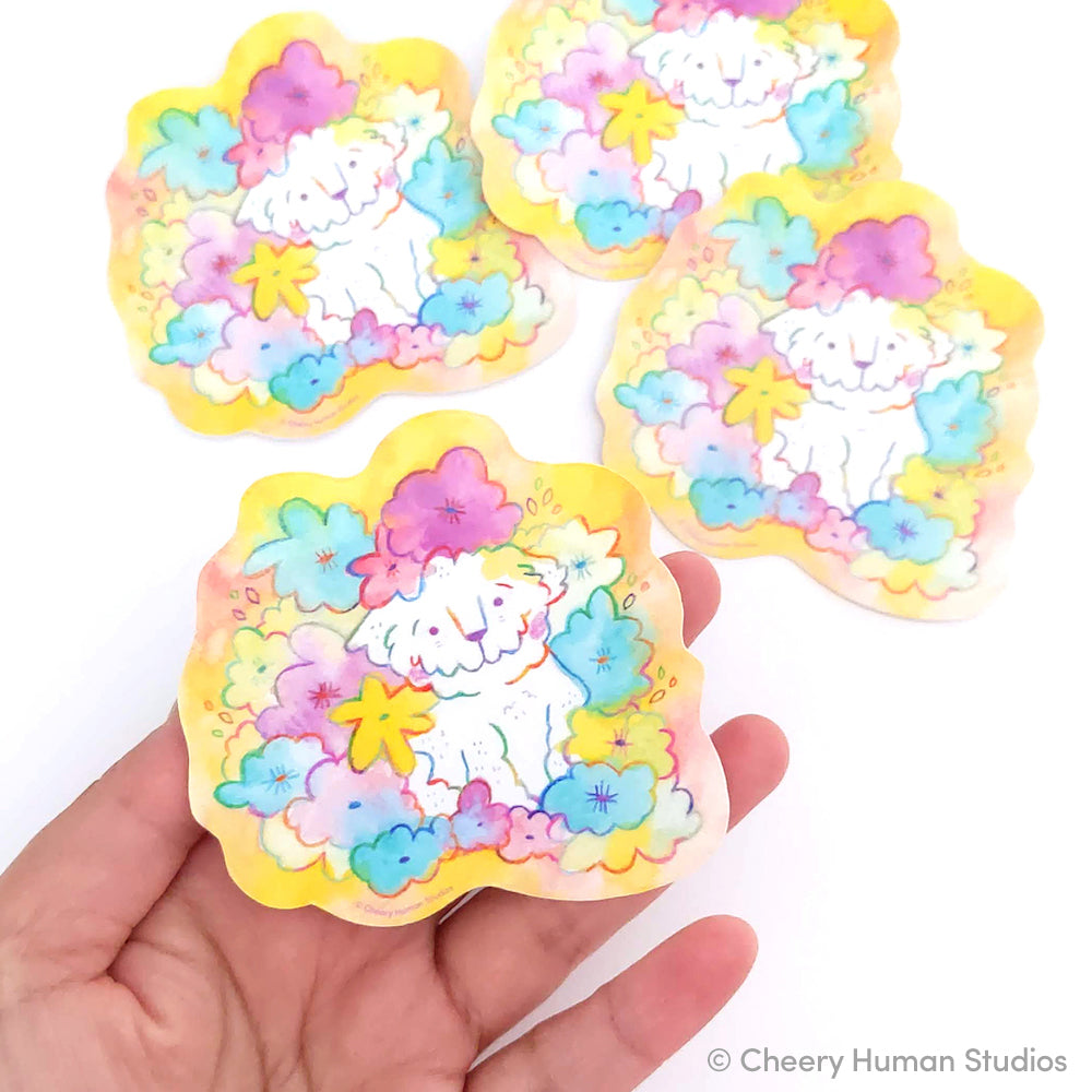 Floral Dog - Handmade Vinyl Sticker – Cheery Human Studios