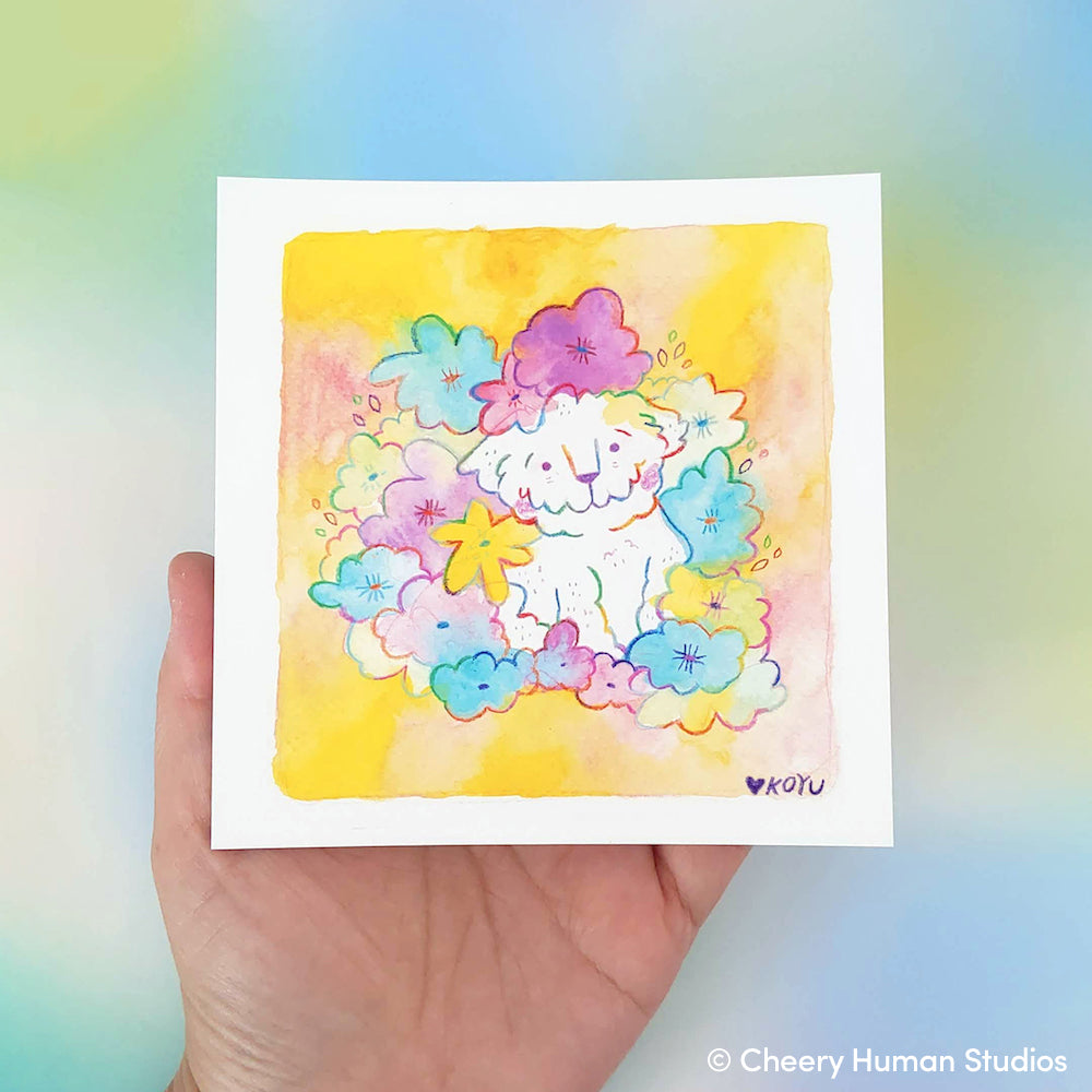 Floral Dog - 5x5 Art Print