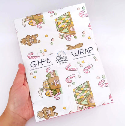 Gingerbread Village - Double Sided Gift Wrap - Folded Flat Pack of 2 Sheets