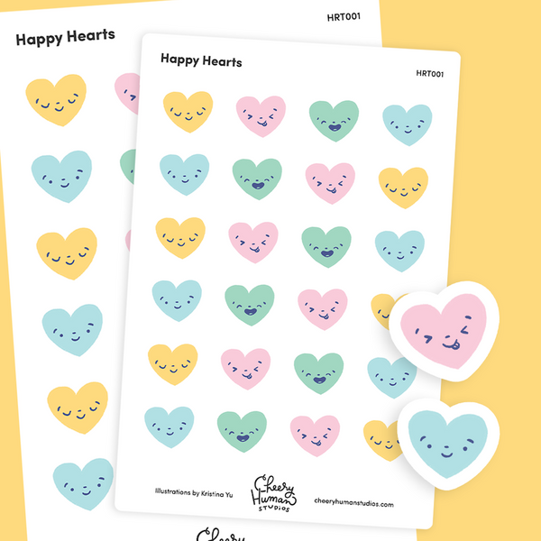 Happy Hearts - Decorative Sticker Sheet | Single Sticker Sheet or Pack of 5