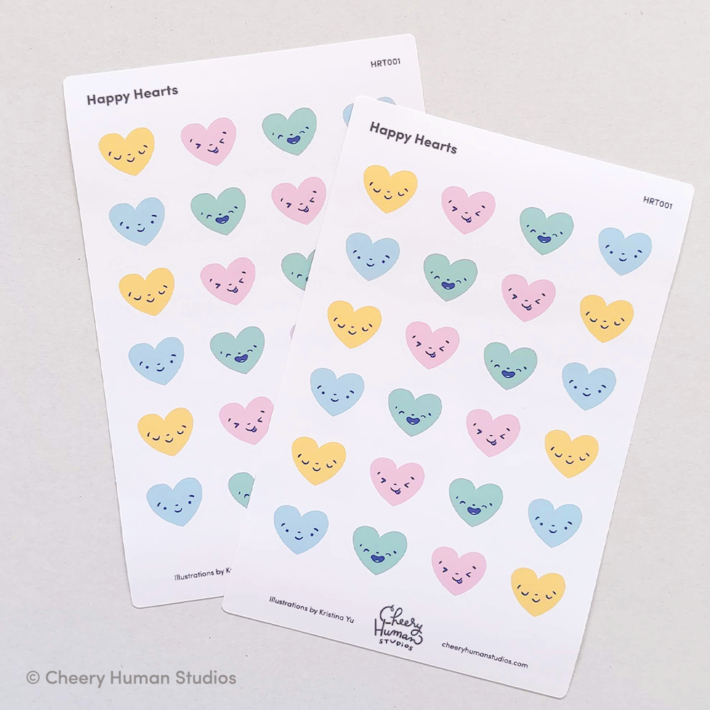 Happy Hearts - Decorative Sticker Sheet | Single Sticker Sheet or Pack of 5