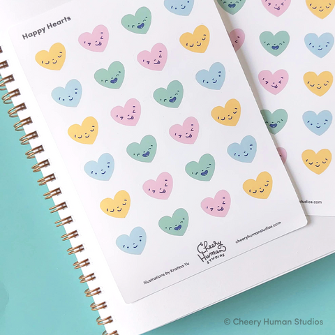 Happy Hearts - Decorative Sticker Sheet | Single Sticker Sheet or Pack of 5