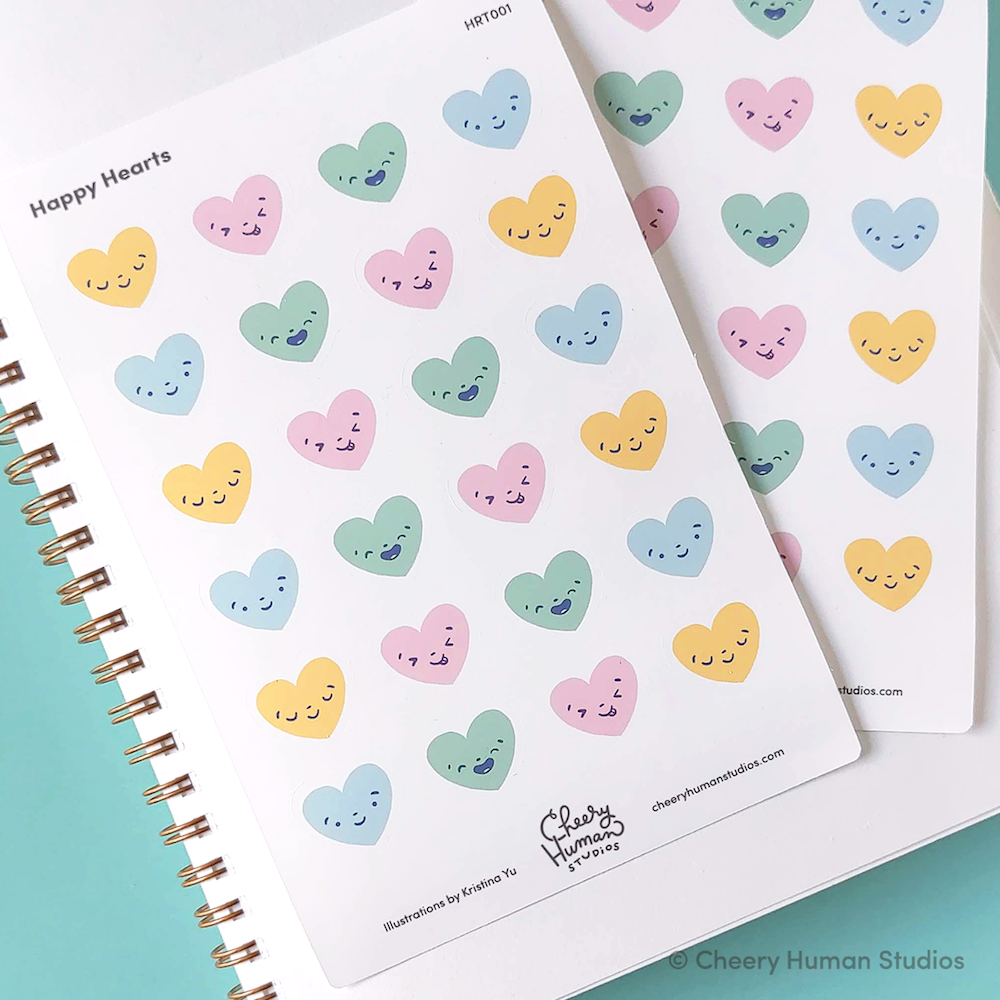 Happy Hearts - Decorative Sticker Sheet | Single Sticker Sheet or Pack of 5