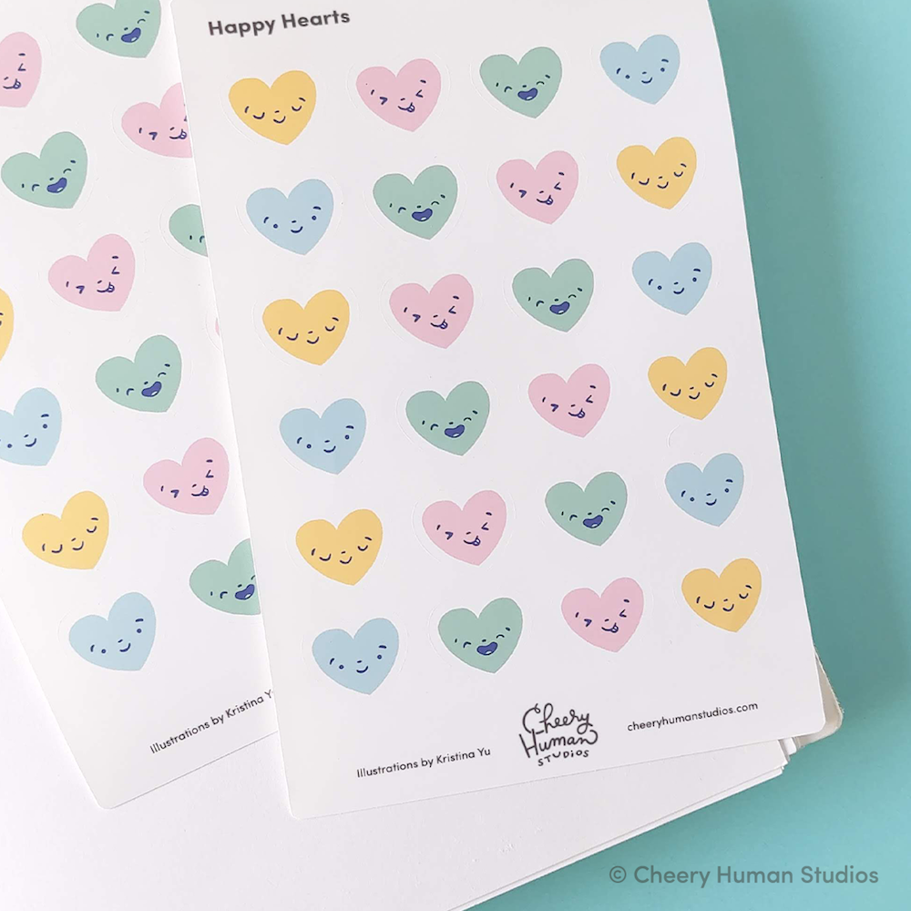 Happy Hearts - Decorative Sticker Sheet | Single Sticker Sheet or Pack of 5
