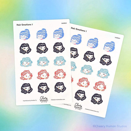 Hair Emotions 1 - Decorative Sticker Sheet | Single Sticker Sheet or Pack of 5