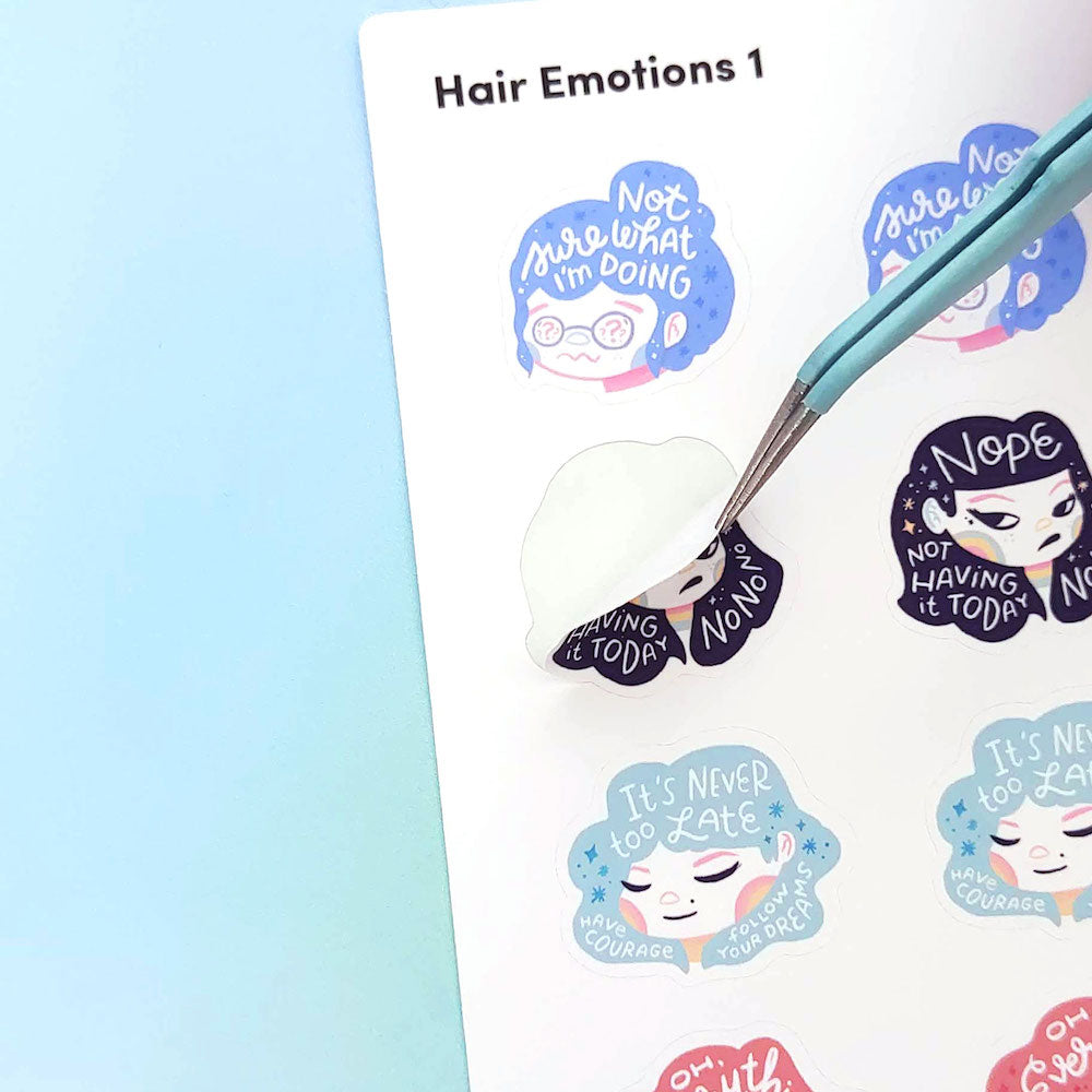 Hair Emotions 1 - Decorative Sticker Sheet | Single Sticker Sheet or Pack of 5