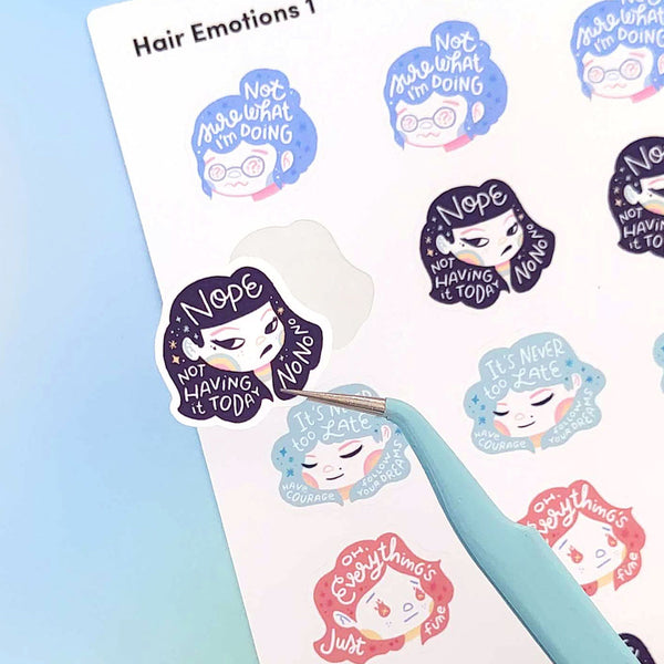 Hair Emotions 1 - Decorative Sticker Sheet | Single Sticker Sheet or Pack of 5