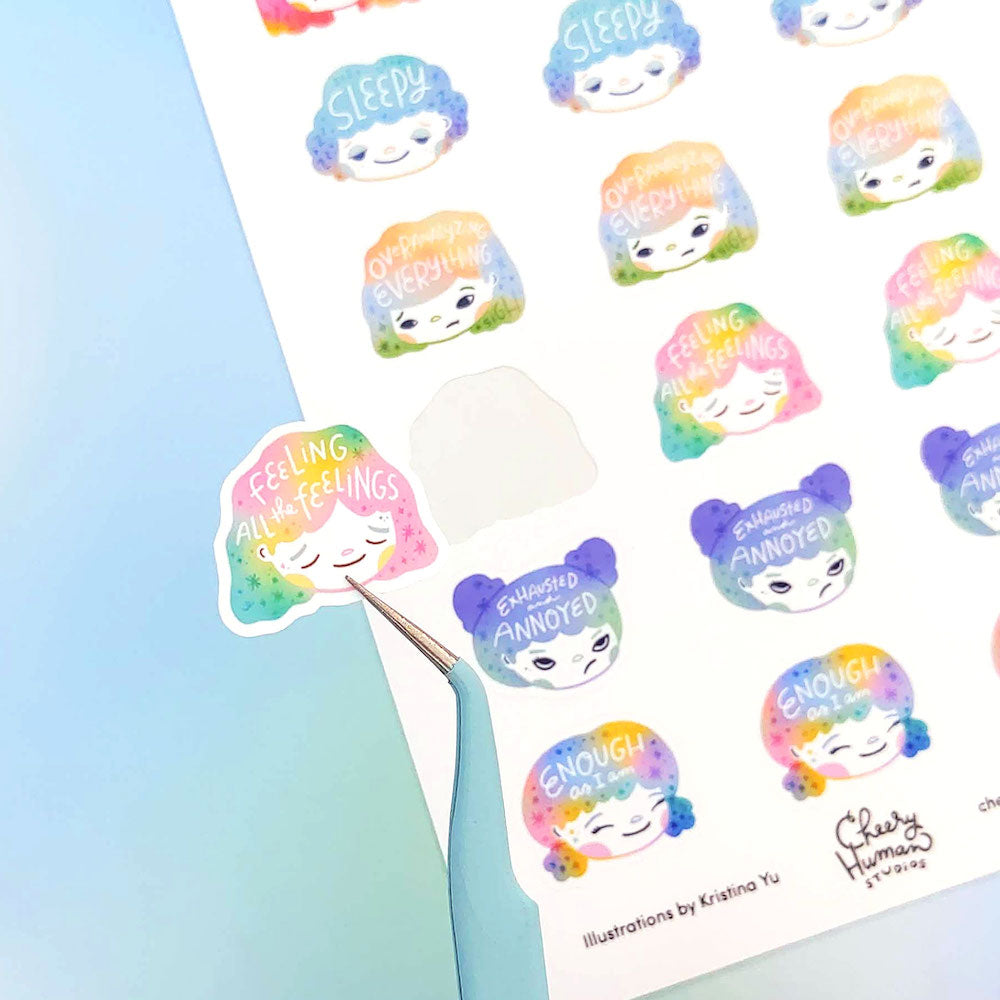 Hair Emotions 2 - Decorative Sticker Sheet | Single Sticker Sheet or Pack of 5