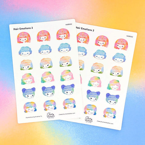 Hair Emotions 2 - Decorative Sticker Sheet | Single Sticker Sheet or Pack of 5