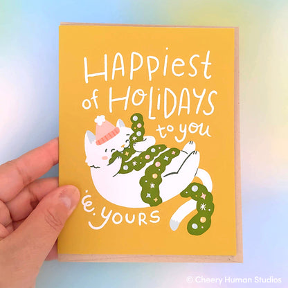 Happiest of Holidays to You and Yours - Cat Holiday Greeting Card