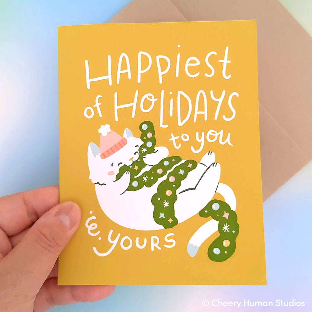 Happiest of Holidays to You and Yours - Cat Holiday Greeting Card