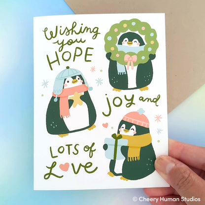 Hope, Joy, and Love - Penguins Holiday Greeting Card