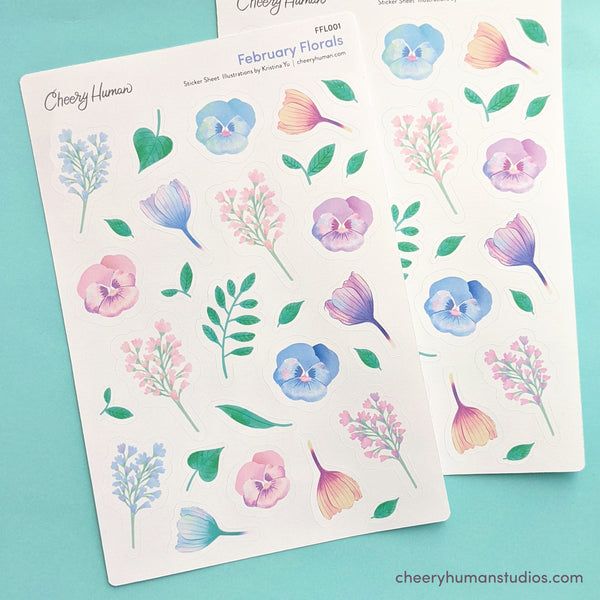 February Florals - Stickers | Single Sticker Sheet or Pack of 5