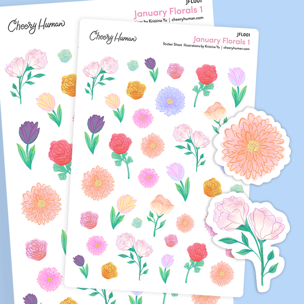 January Florals #1 - Stickers | Single Sticker Sheet or Pack of 5