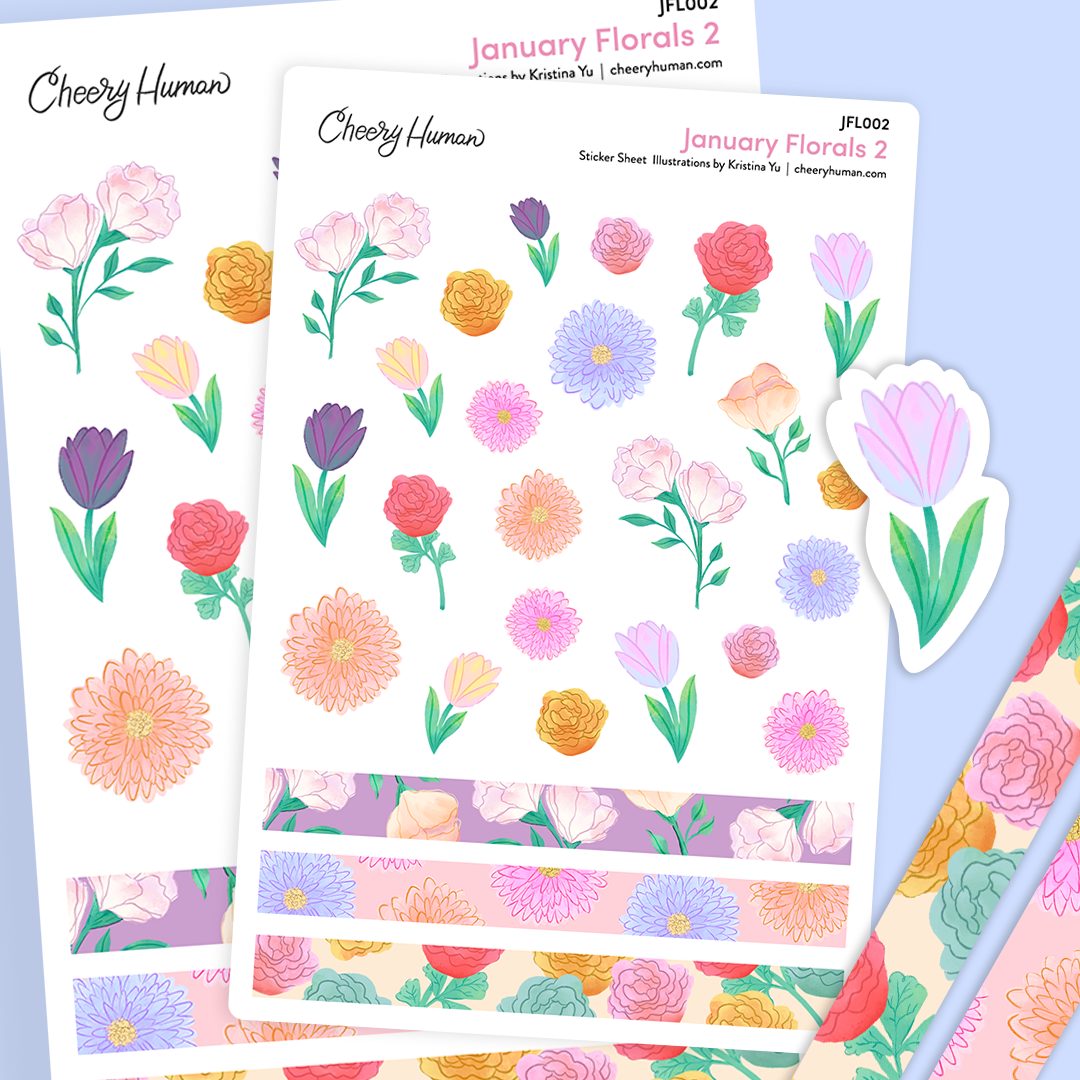 January Florals #2 - Stickers | Single Sticker Sheet or Pack of 5