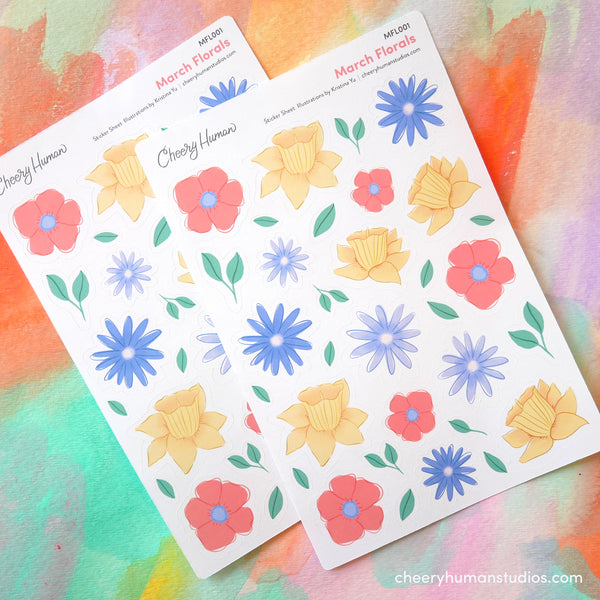 March Florals - Stickers | Single Sticker Sheet or Pack of 5