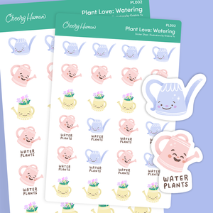 Plant Love: Watering - Stickers | Single Sticker Sheet or Pack of 5