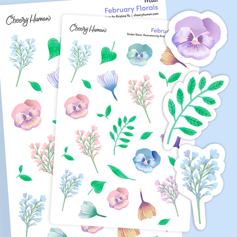February Florals - Stickers | Single Sticker Sheet or Pack of 5