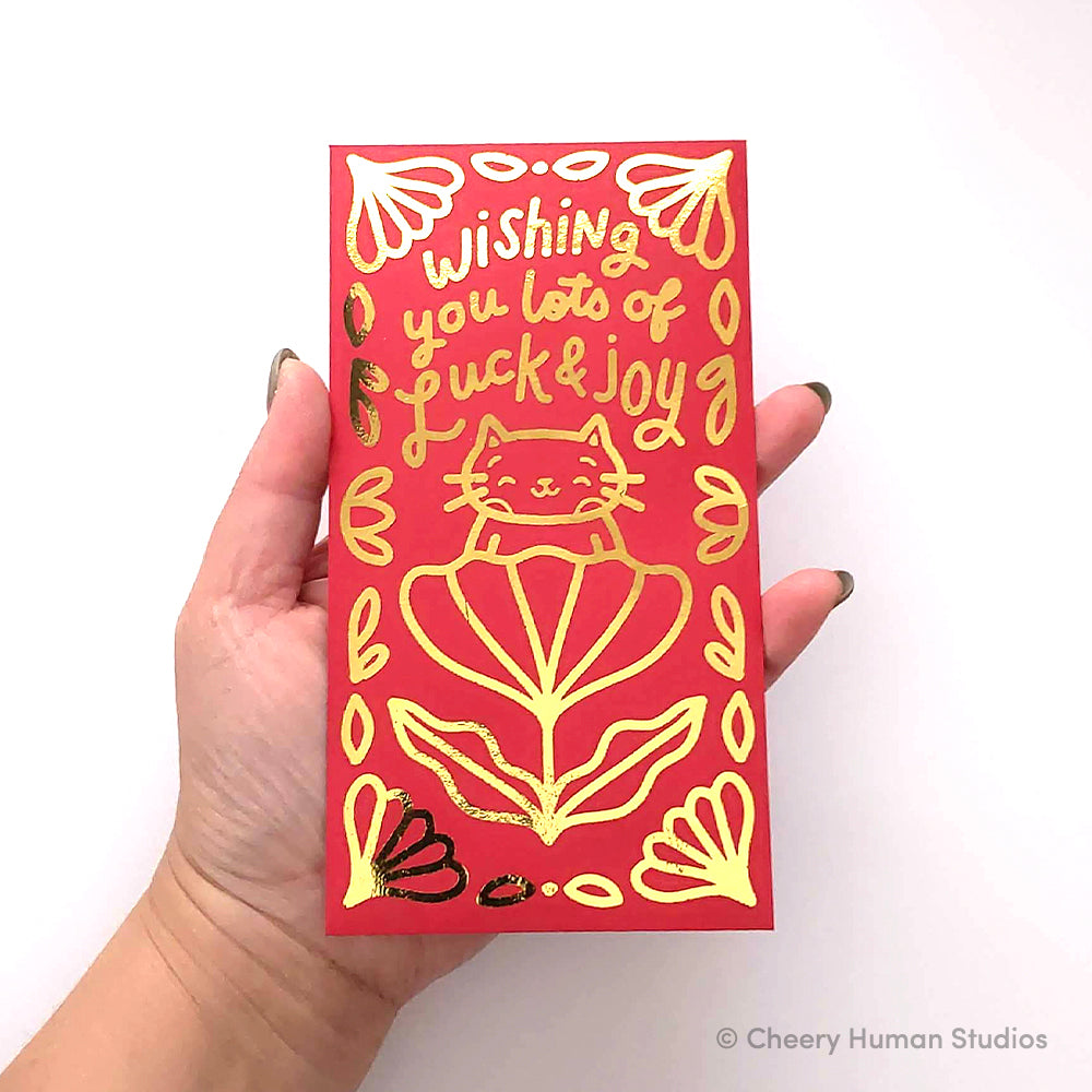 Luck & Joy Cat Red Envelopes | Lunar New Year | Year of the Rabbit Gift Envelopes