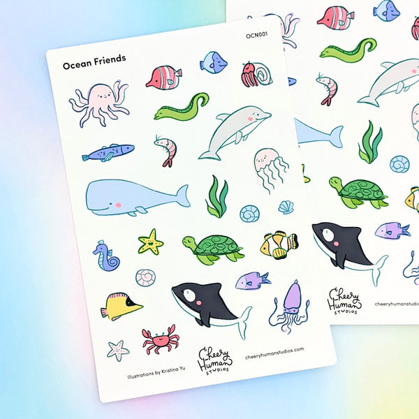 Ocean Friends - Sticker Sheet | Single Sticker Sheet or Pack of 5