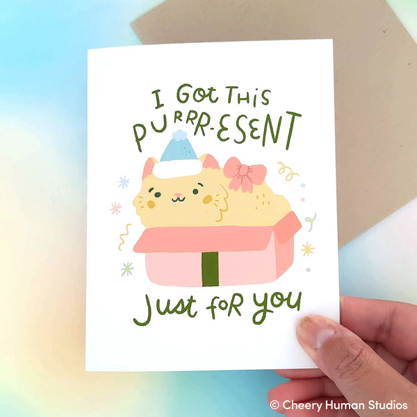 Purrresent Just for You - Cat Holiday Greeting Card