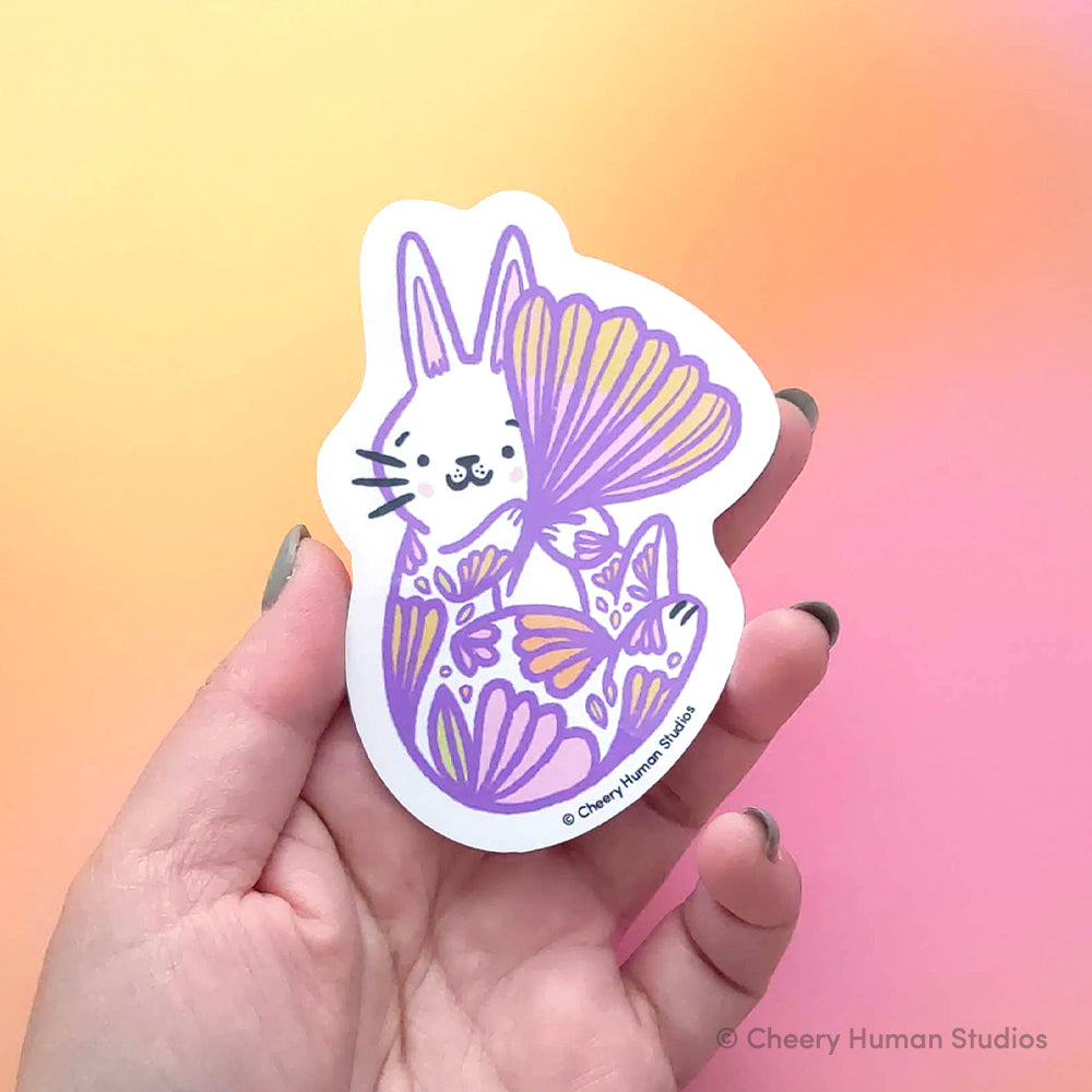 Rabbit Holding Flower - Handmade Vinyl Sticker