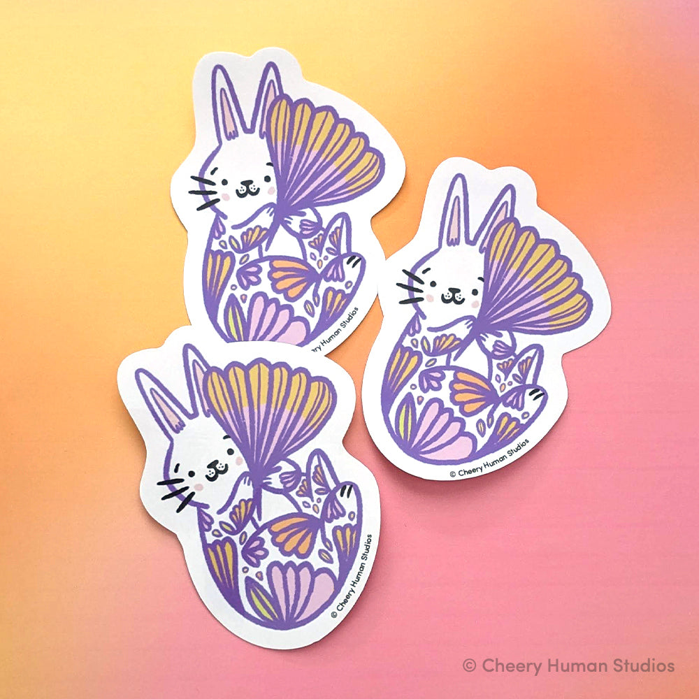 Rabbit Holding Flower - Handmade Vinyl Sticker