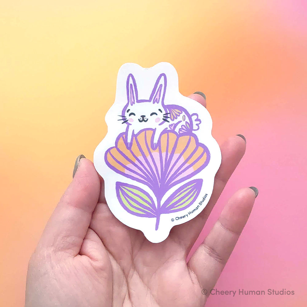 Rabbit in Flower - Handmade Vinyl Sticker