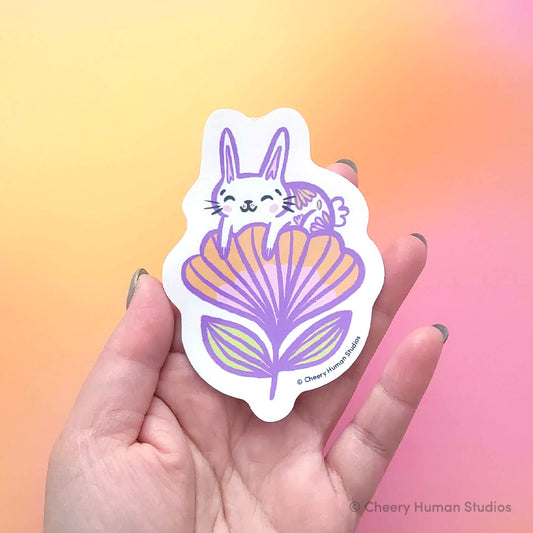 Rabbit in Flower - Handmade Vinyl Sticker