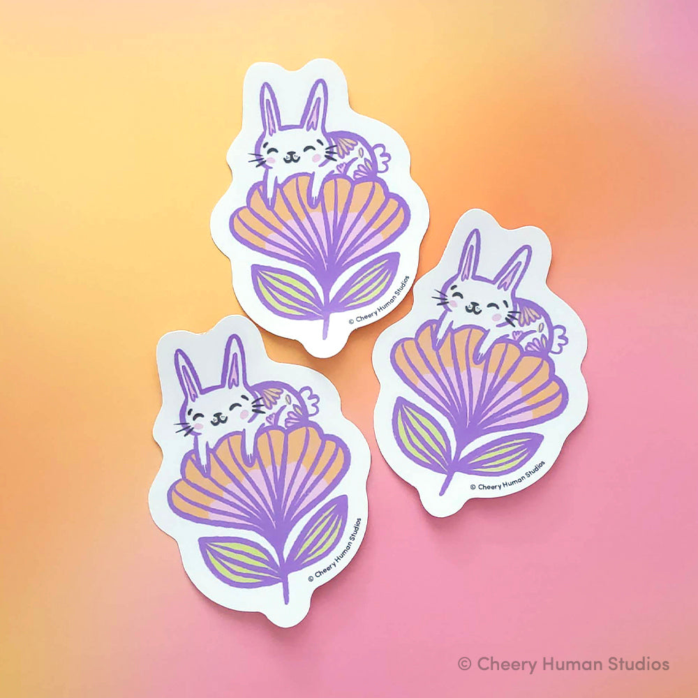 Rabbit in Flower - Handmade Vinyl Sticker